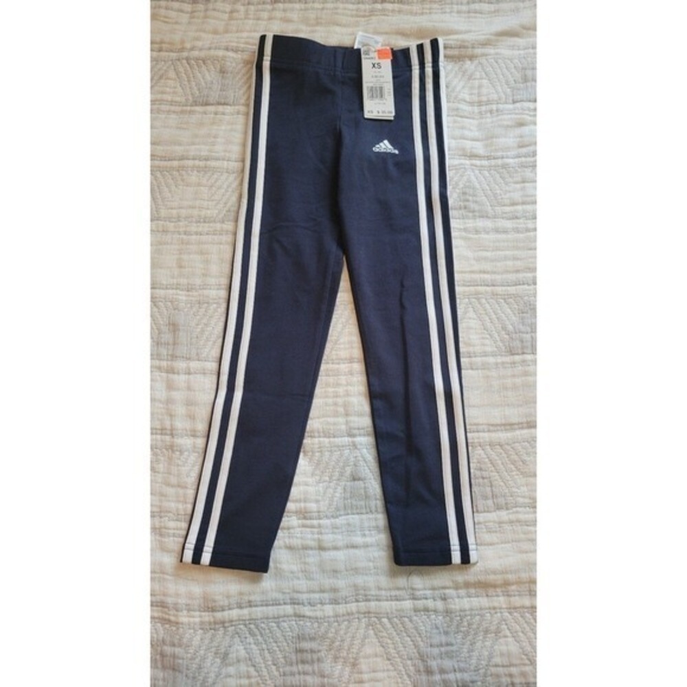 Adidas Girls XS Navy Blue White 3 Stripe Leggings Tights Kids NEW‎ GN4063